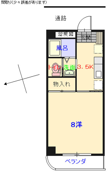スーパー向かいの１Ｋ。店舗が多い場所なので、買い物に便利です。